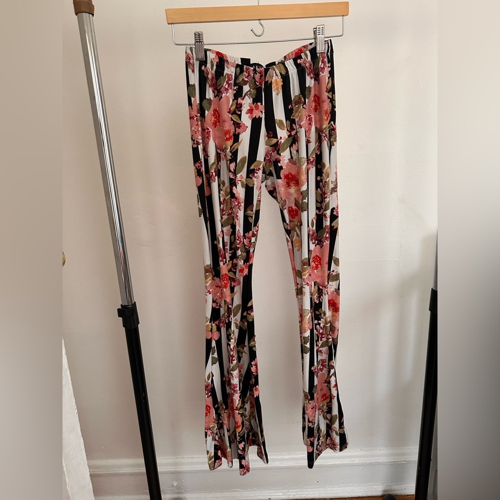 AKIRA Floral and Stripe Boot Cut Pants